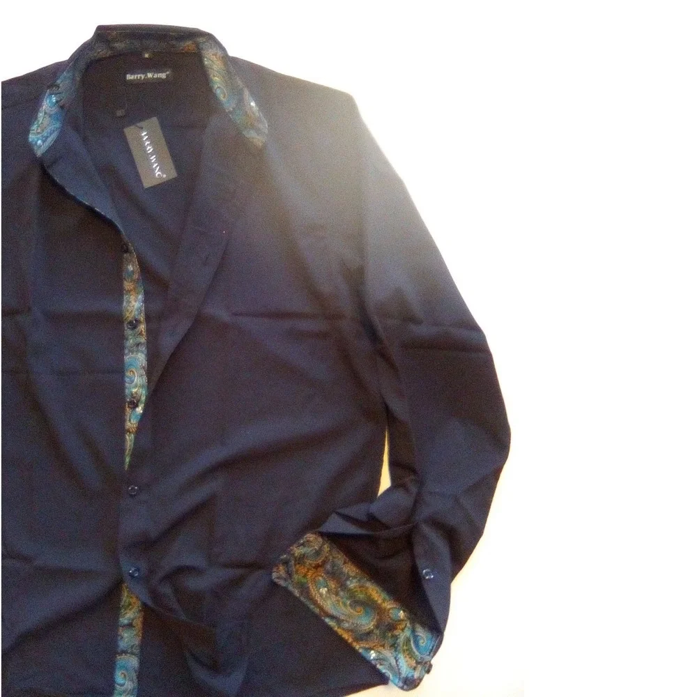 Barry Wang Men's Black Paisley Dress Shirt Long Sleeve Button Up Size M